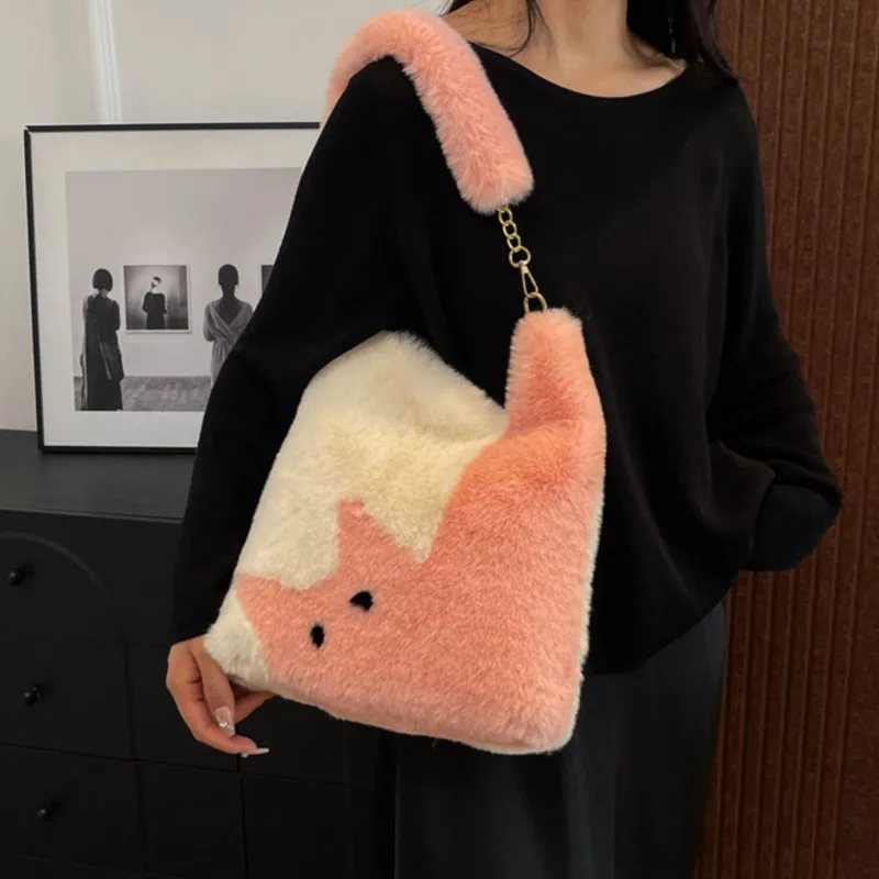 Осенне-зимние мягкие новые сумки-ведра милая мультяшная контрастная женская