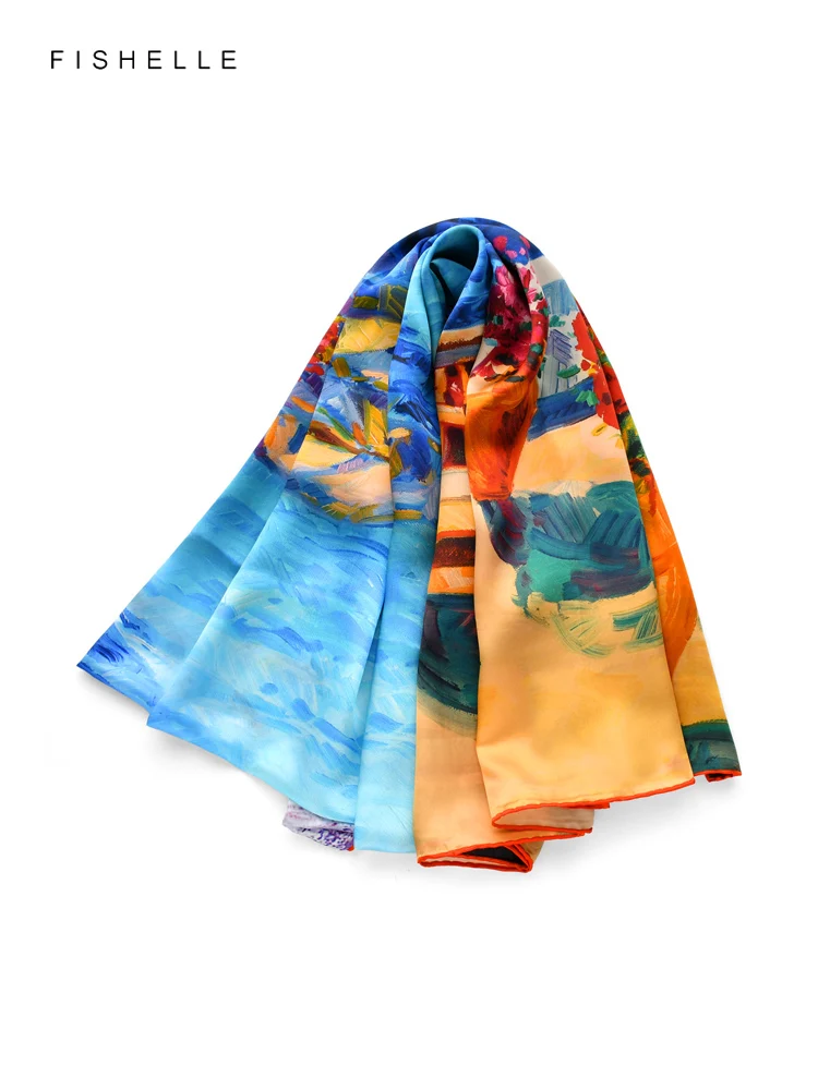 

Женский Длинный шарф-Бандана из натурального шелка, с рисунком маслом