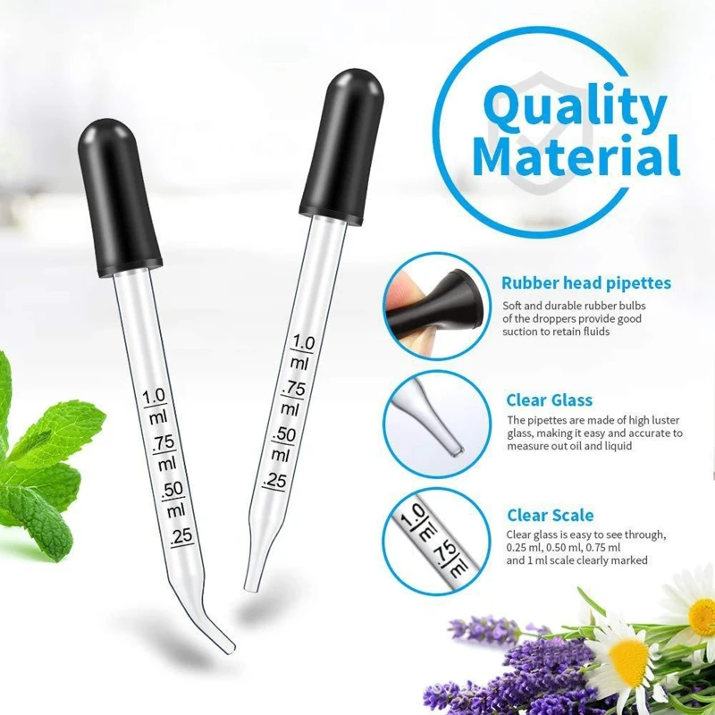 

Eye Dropper Glass Liquid Dropper 1ml Capacity Fit for Essential Oils 0.25 0.50 0.75 1 Clearly Scaled