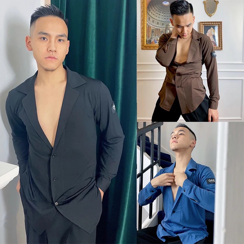 Классическая рубашка для латиноамериканских танцев Мужская черная свободная