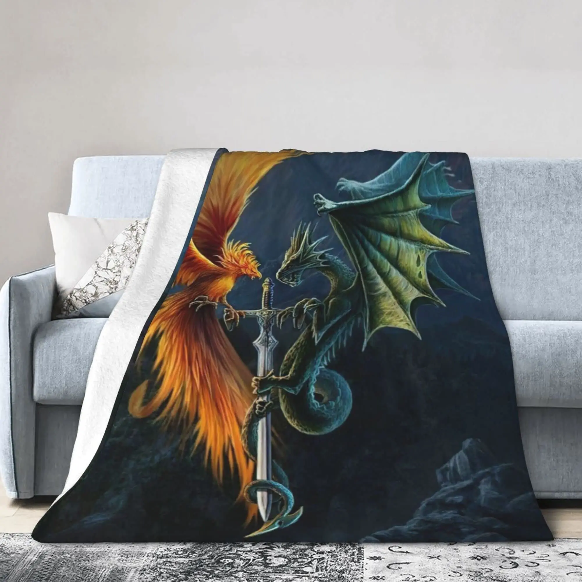 

Flame Dragon Phoenix Western Myth Blanket Throw Blanket Flannel Blankets All Season Lightweight for Couch Bed Sofa Office Gifts