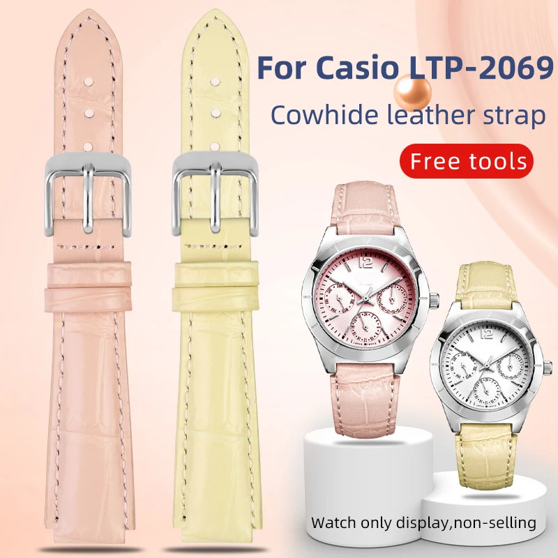 Фото Кожаный ремешок 14 мм для Casio LTP-2069 LTP-2069L-4A/7A2/7A1 LTP-V007 V300 VT01 женский ремешок для часов из воловьей кожи, браслет №1