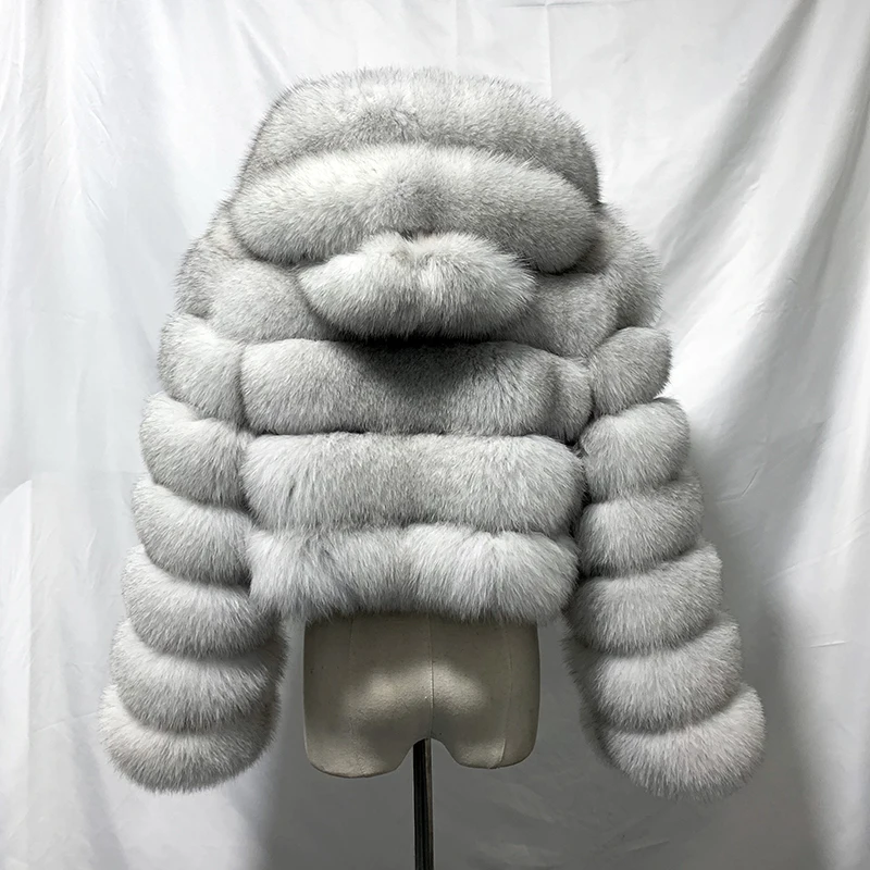 Real Fox Fur Crop Coat With Hood Women Natural Fur Hoodie Jacket With Zipper Winter Warm Thicken Temperament Outwears For Women