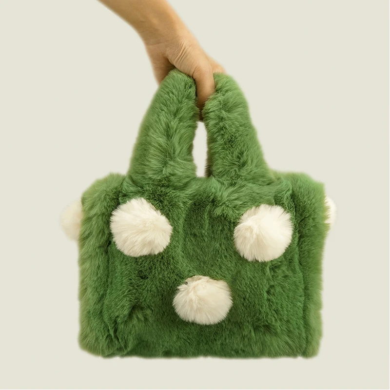 

Women's bag Winter Fluffy Ball Shoulder Bag Soft Soild Handbag Fashion Plush Top-handle Bag Cute Armpit Bag Bali Shopper Bag ins