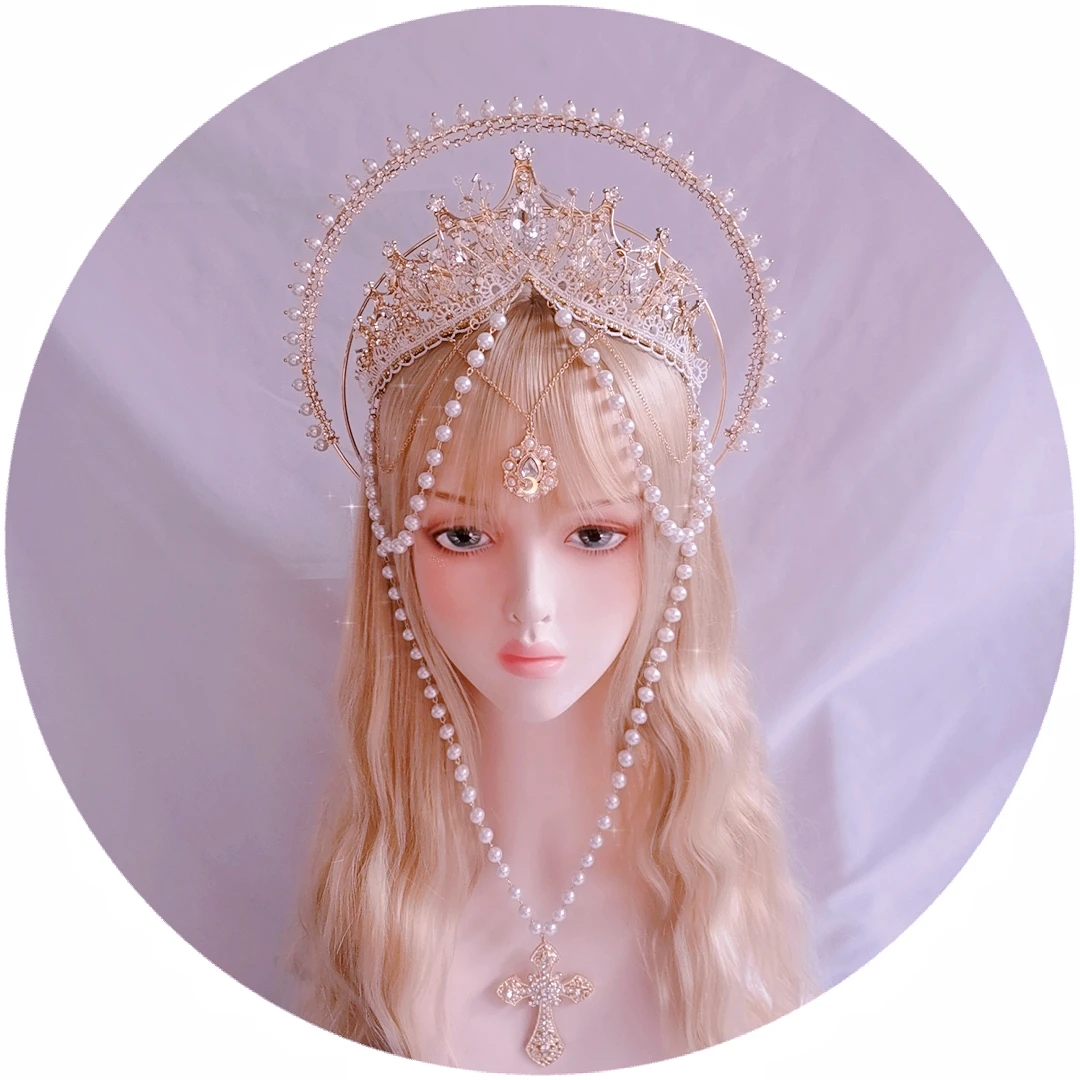 

Оригинальная корона для волос ручной работы в стиле "Лолита", аксессуар для волос в стиле "Лолита", учебный аксессуар для волос с цветочным рисунком, для свадебной фотосессии, косплей с ореолом