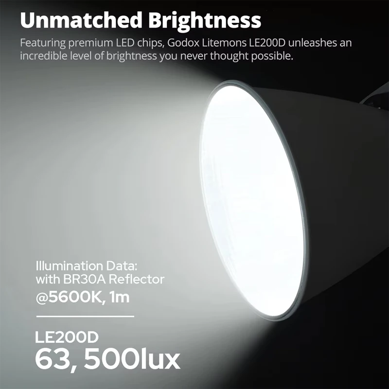 Фото Новый светодиодный видеосвет Godox LITEMONS LE200D: Универсальный дизайн, мгновенная NFC-связь, ультрахолодный и бесшумный, крепление Bowens №2