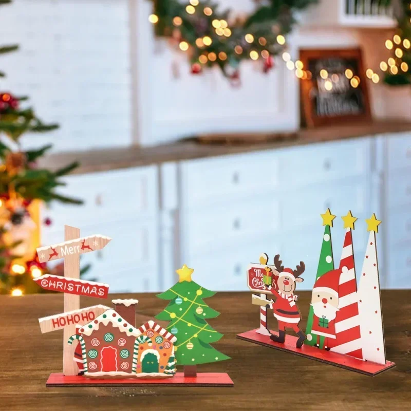 Деревянный настольный рождественский орнамент Санта-Клаус Лось Рождественская