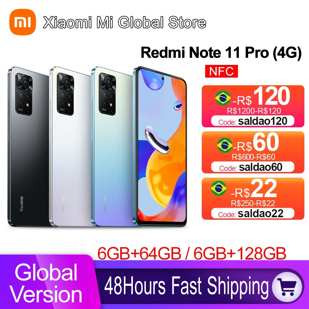 

Global Version Xiaomi Redmi Note 11 Pro Smartphone 108MP Main Camera Helio G96 NFC 6.67" 120Hz AMOLED 67W Fast Charge 5000mAh