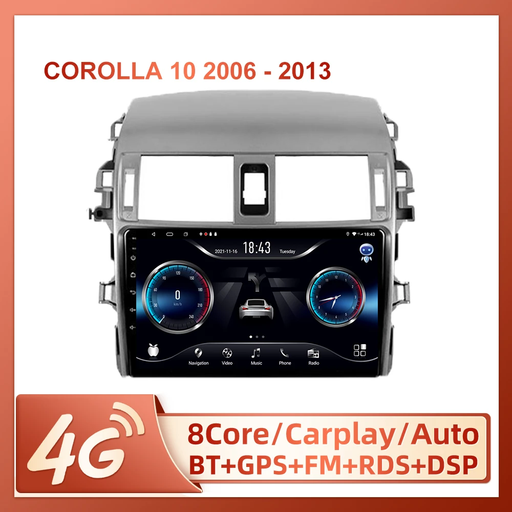 

JIULUNET For Toyota Corolla 10 E140 E150 2006 - 2013 Car Radio Ai Voice Carplay Multimedia Video Player Navigation GPS 2din