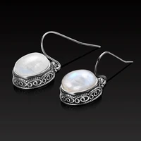 oval natural moonstone drop earrings for women vintage 925 sterling silver ear jewelry party engagement wedding gift jewelry