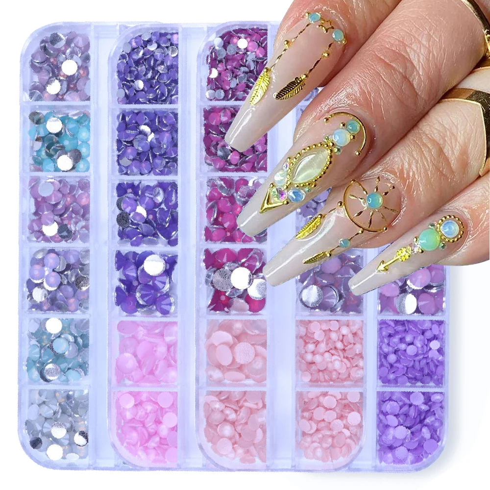 

12Grids Mocha Color Rhinestone Nail Charms Egg Design Persian Resin Gems Nails Drill DIY Flat Bottom Diamond Manicure Decoration
