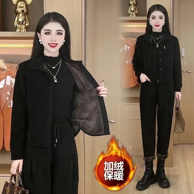 Осенне-зимние толстые вельветовые комплекты 2024 повседневные брючные костюмы