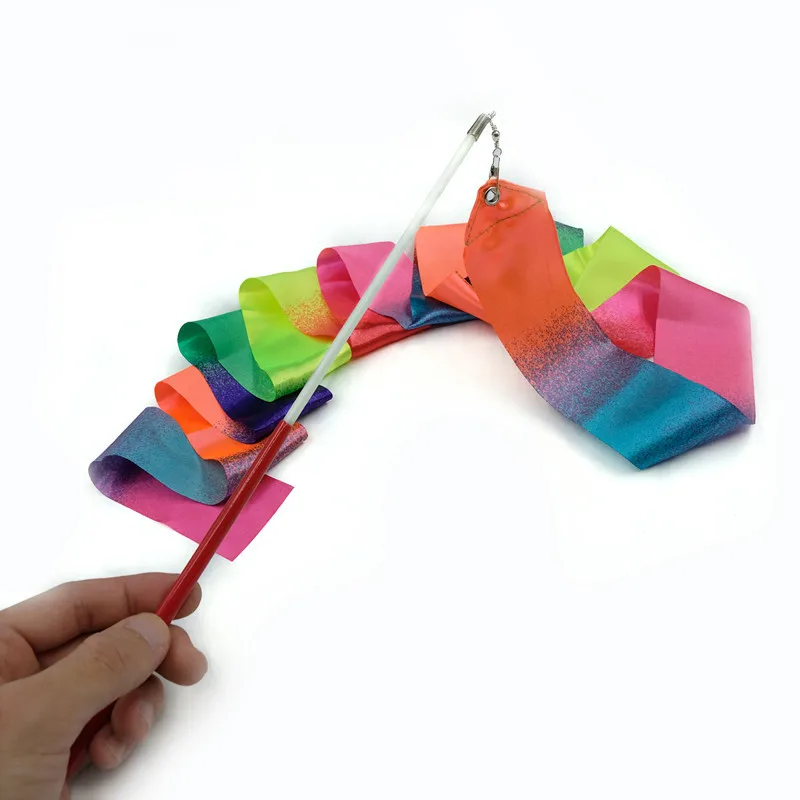 Лента 2 м с палочкой 29 см цветная гимнастическая лента для девочек градиентом