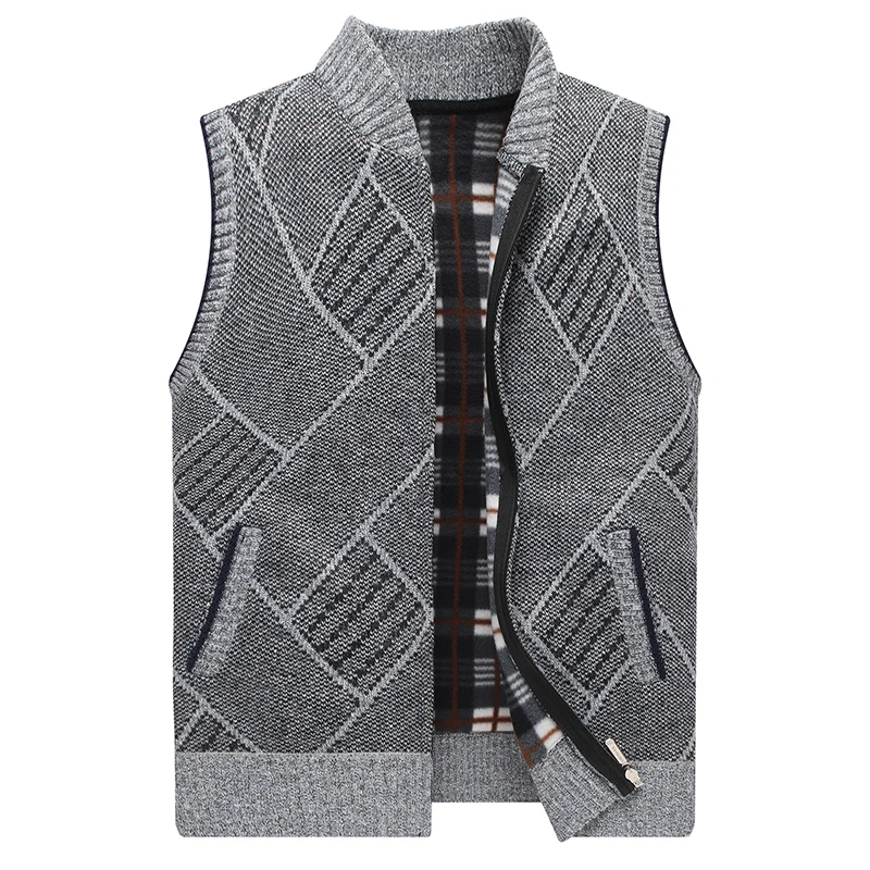 Sweater Jacket Men Autumn Winter Fleece Thicken Warm High Quality Fashion Stand Collar Long Sleeve Knit Cardigan Vest Waistcoat
