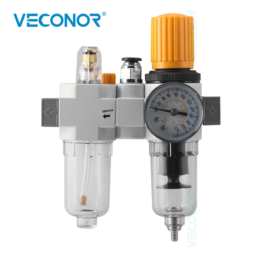 Air Filter Regulator Oil Water Separator Trap Filter Regulator Valve Automatic Drain Lubricator Pressure Gauge