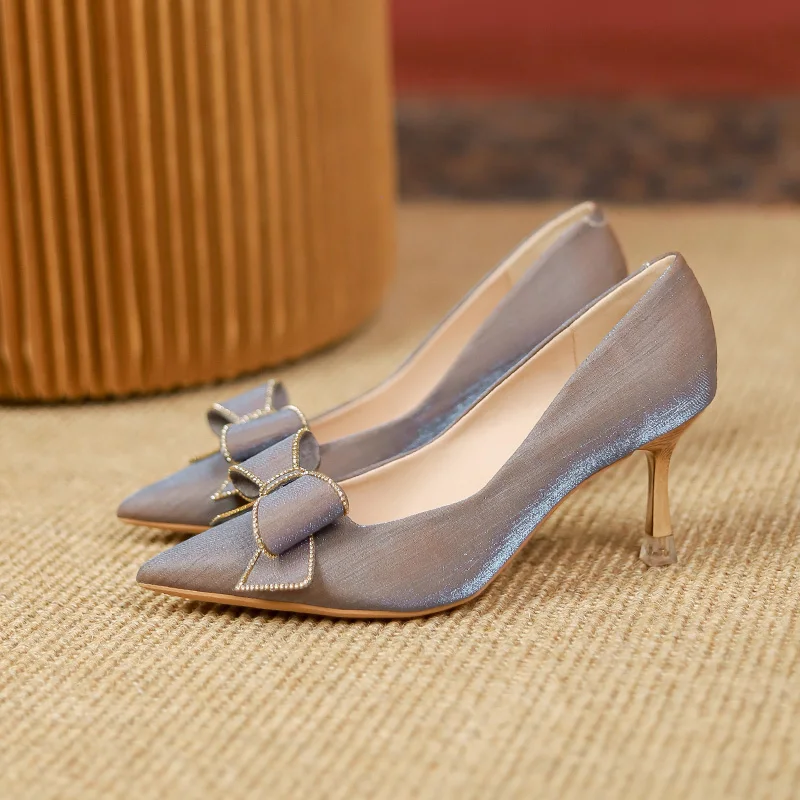

Women's Pumps Leather Closed Pointed Toe Sexy Stiletto Heels Wedding Party Dress Prom Shoes