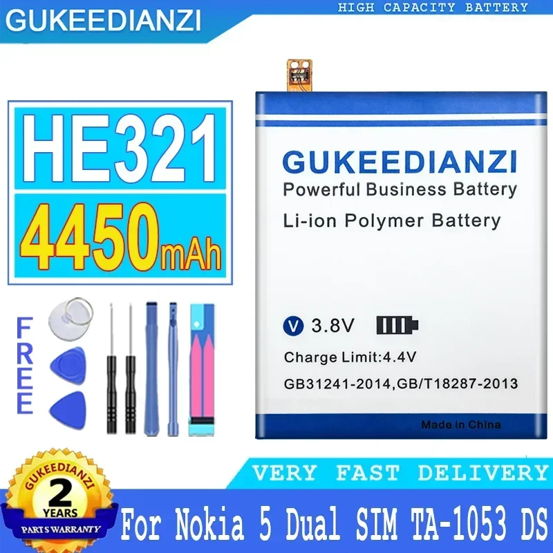 Аккумулятор GUKEEDIANZI емкостью 4450 мАч HE321 HE336 для Nokia 5 Dual SIM (TA-1053 DS) N5 3.1 Big Power Bateria