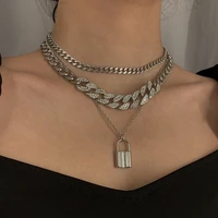 cute simple chain link lock necklace pendant women silver color fashion goth jewelry party punk maxi collier long necklace gift