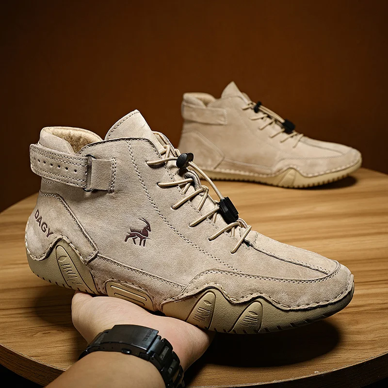 

Мужские замшевые ботинки ручной работы, повседневные ботинки до щиколотки, с высоким берцем