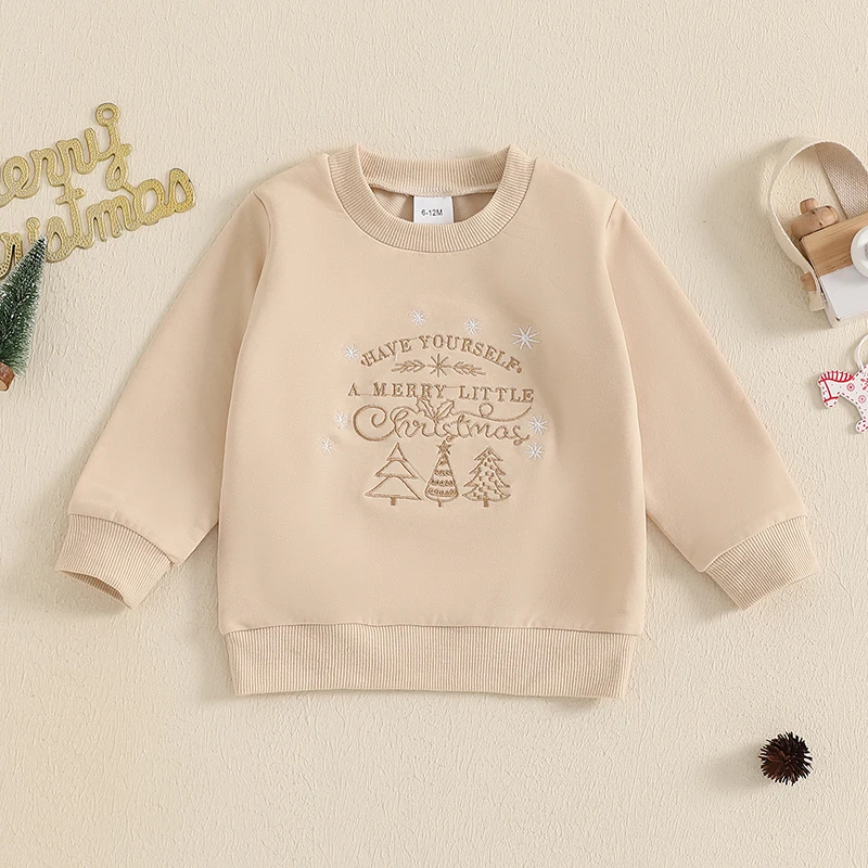 ma&ampbaby 6M-4Y Christmas Newborn Infant Toddler Boy Girl T shirt Letter Tree Embroidery Long Sleeve Loose Tops Xmas Costumes