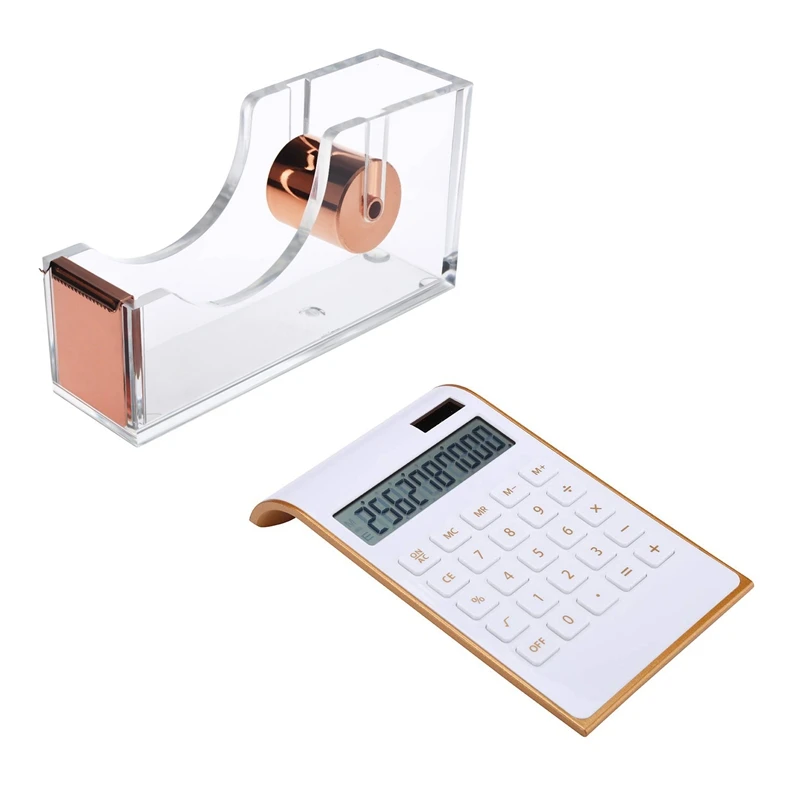 

NEW-1 Pcs Deluxe Acrylic Design Office Desktop Tape Dispenser & 1 Pcs Calculator, Office/Home Electronics