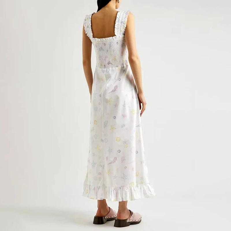 

2023 Summer New Fashion Sweet Starfish Shell Cable Waist Suspender Style Women Long Dress