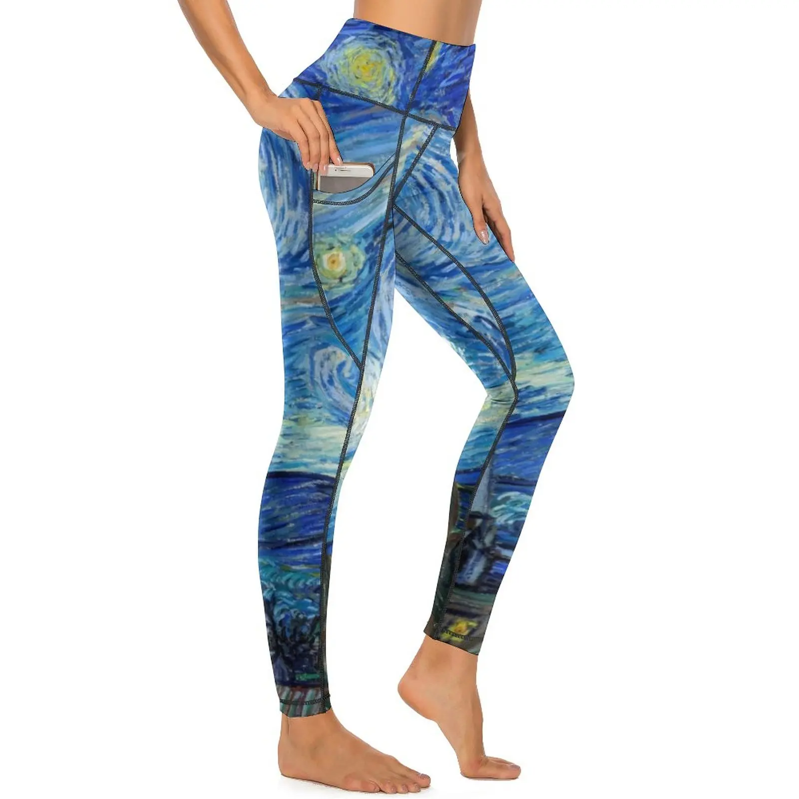 

The Starry Night Leggings Vincent Van Gogh High Waist Yoga Pants Vintage Stretch Leggins With Pockets Workout Gym Sports Tights