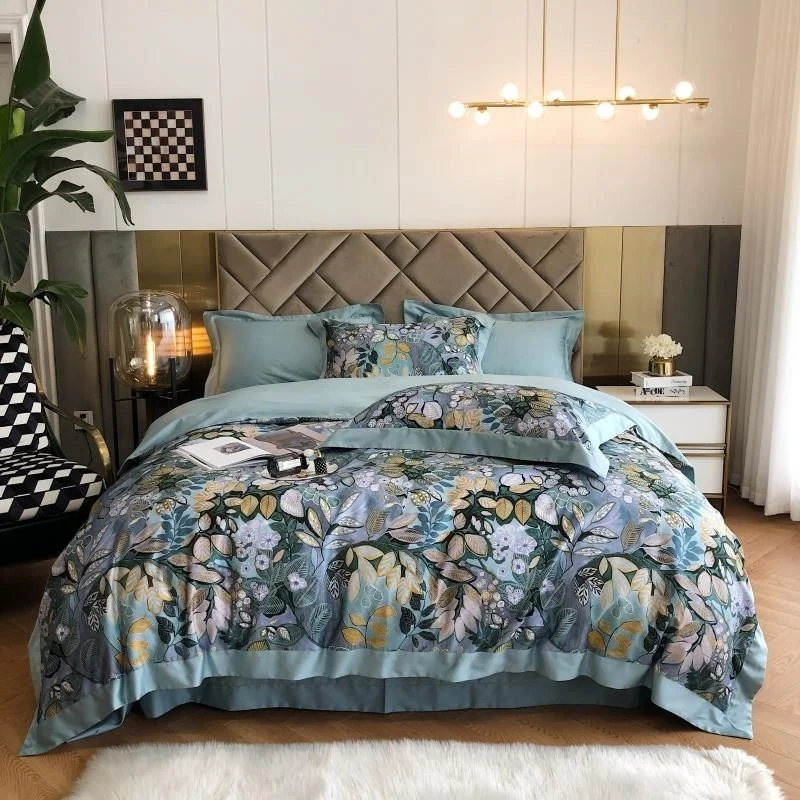 

Vibrant Spring Garden Flower Tree Leaves Printed Duvet Cover Set Egyptian Cotton Soft Silky Bedding set Bed sheet Pillowcases