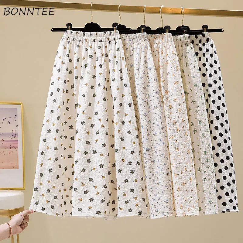 

Skirts Women Floral Fashion Korean Style All-match Popular A-line High Waist Casual Daily Elegant Sweet College Summer New Cozy