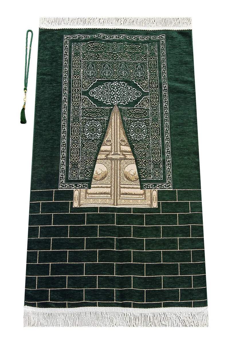 

IQRAH Kaaba Door Model Pattern Chenille Prayer Mat Green