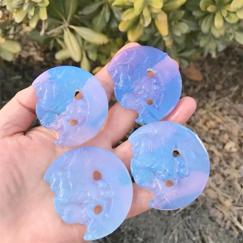 Натуральный Синий Опалит Луна Единорог кристалл резьба животное Исцеление