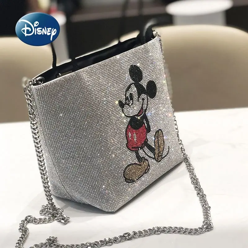 

Disney Mickey 2023 New Women's Handbag Cartoon Luxury Brand Women's Bag Large Capacity Fashion Trend Full Drill Bucket Bag