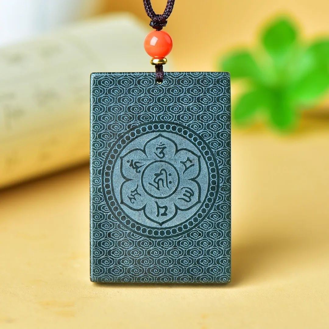 

Send Certificate Natural Green Jade Lotus Pendant Necklace Men Women Lucky Amulet Hand Carved Chinese Buddha Characters Charms