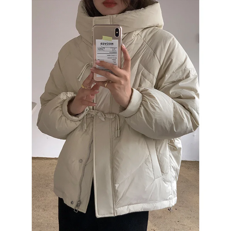 Cowl Buckle Down Jacket Female Short 2022 Winter New Fashion Hooded Bread Clothes Women's Clothing