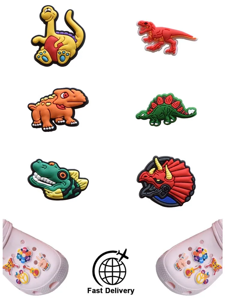 

1Pcs PVC Dinosaur for Croc Charm DIY Shoes Accessories Badge Women Clogs Buckle Kids Pins Decoration Jeans X-mas Gift Wholesale
