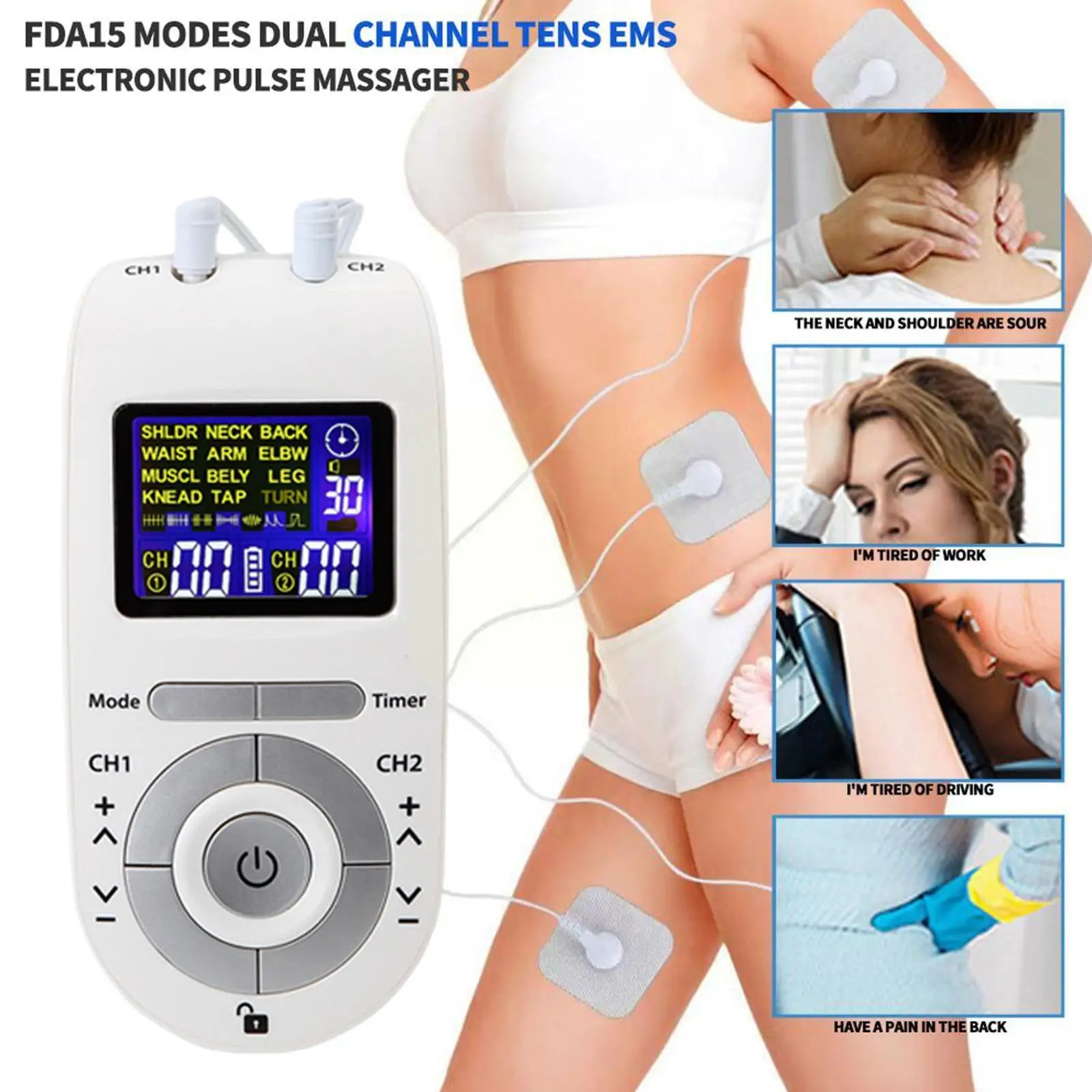 

Multi-mode EMS Tens Acupuncture Body Care Massager Relief Muscle Electrode Pain Pads Pulse Digital Therapy Device Stimulato B3Y3
