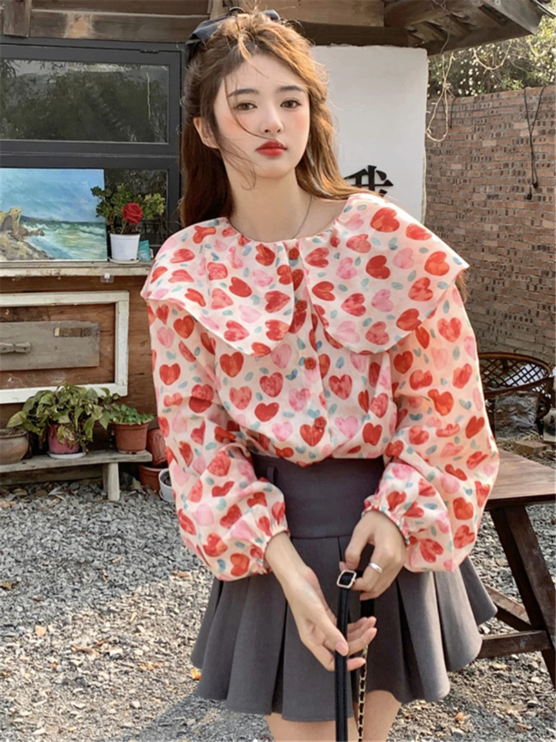 Милые рубашки женские винтажные блузки с воротником Питера Пэна длинными