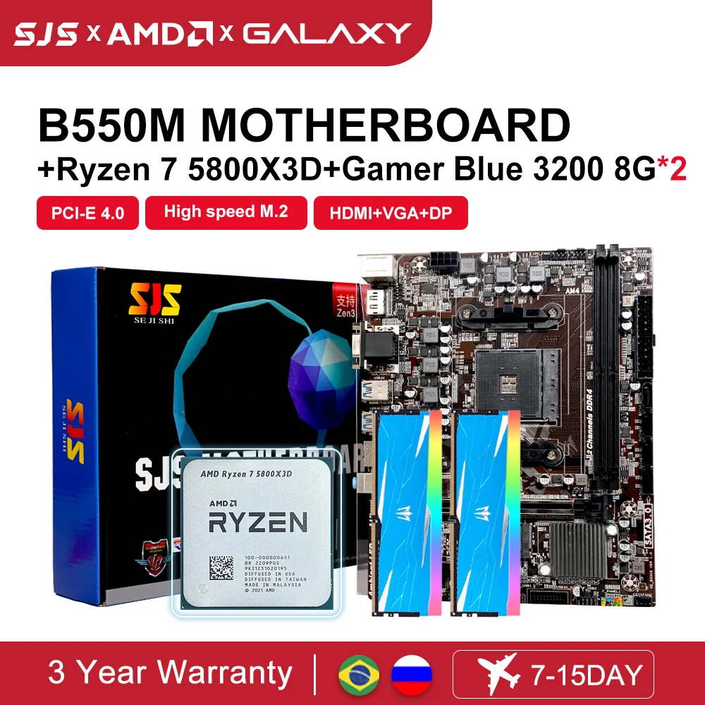 

SJS B550-MH Motherboards + kit Ryzen 7 5800X3D AMD Processor Micro-ATX B550 DDR4 64G placa mae Kit GALAX DDR4 3200MHz 16GB RAM
