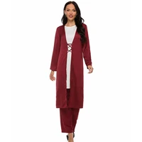 wepbel womens muslim sets lace up three piece suit robe abaya pants ramadan islamic clothing turkey dubai brief long sleeve top