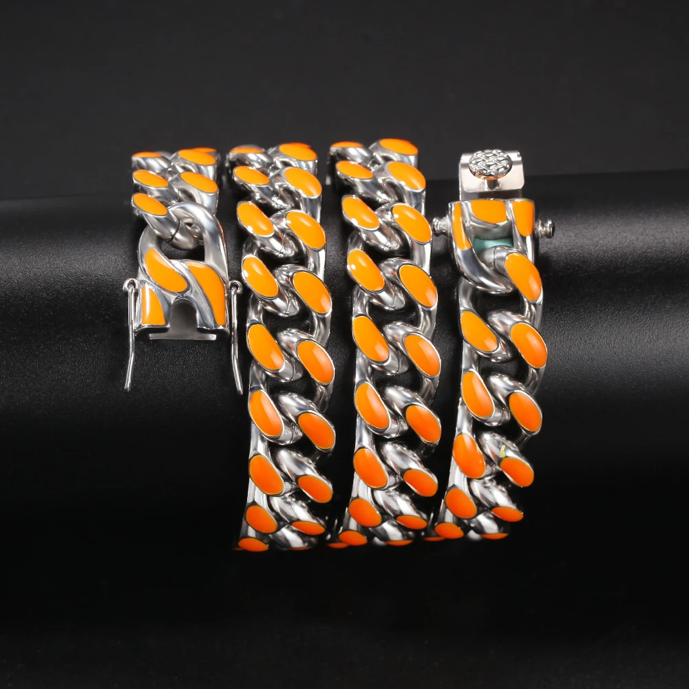 

316l Stainless Steel Enamel Colorful Blue Necklace 12mm Heavy Miami Cuban Link Chain Hiphop Gold Color Fashion Jewelry For Men
