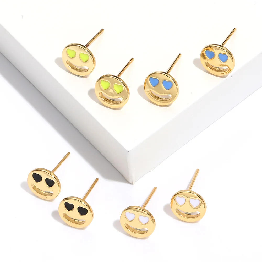 

Gold Color Cute Round Smiling Expression Stud Earrings for Women Joker Smile Earrings for Men Diy Jewelry Accessories