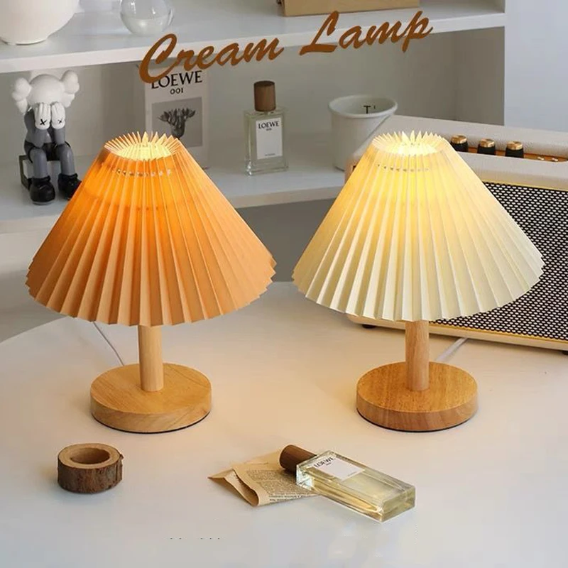 

Nordic Style Vintage Pleated Lamp Dimmable Table Light Led Bead White Warm Yellow For Bedroom Living Room Home Lighting Decor