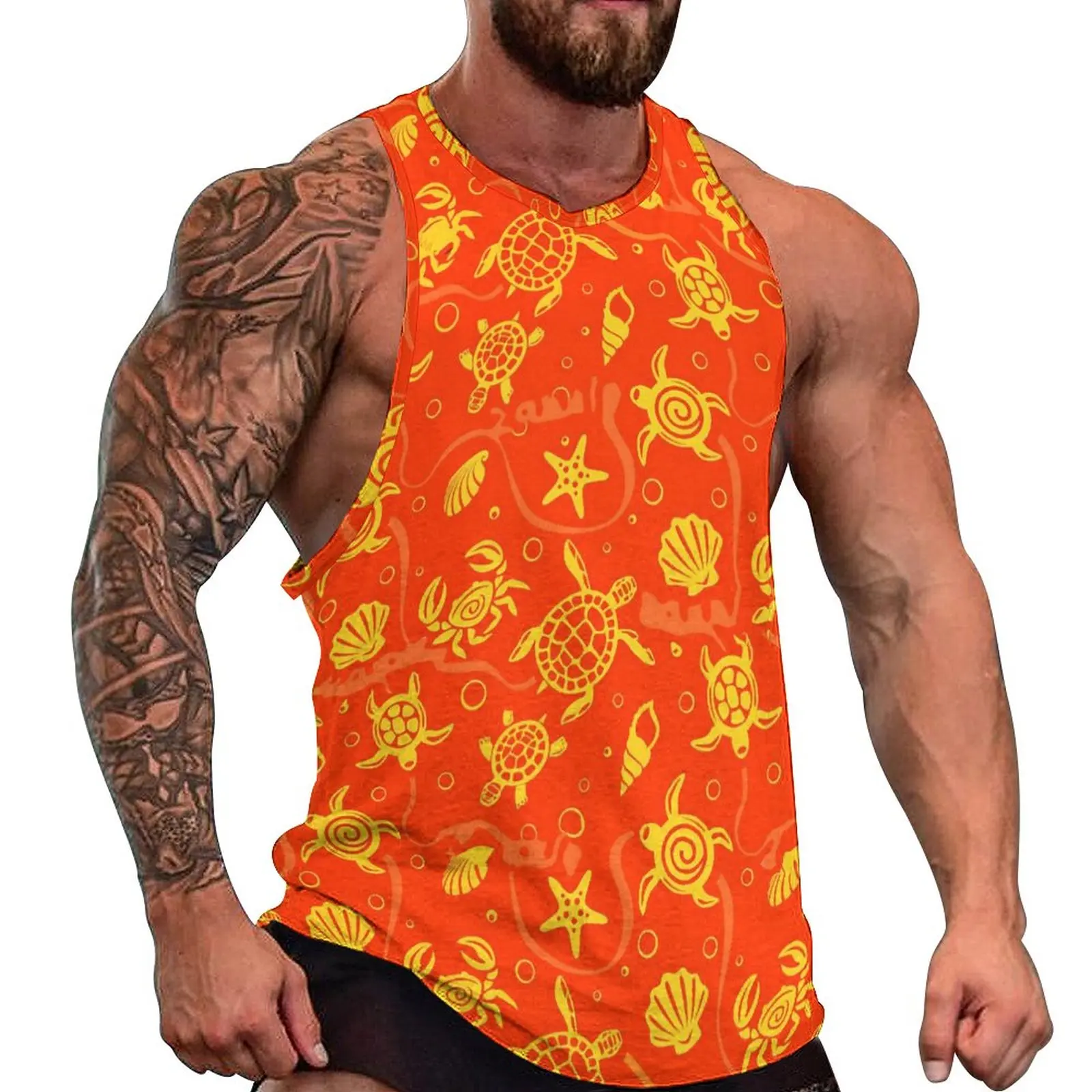 

Sea Turtle Tank Top Man's Ocean Life Print Trendy Tops Summer Training Graphic Sleeveless Shirts Plus Size 4XL 5XL