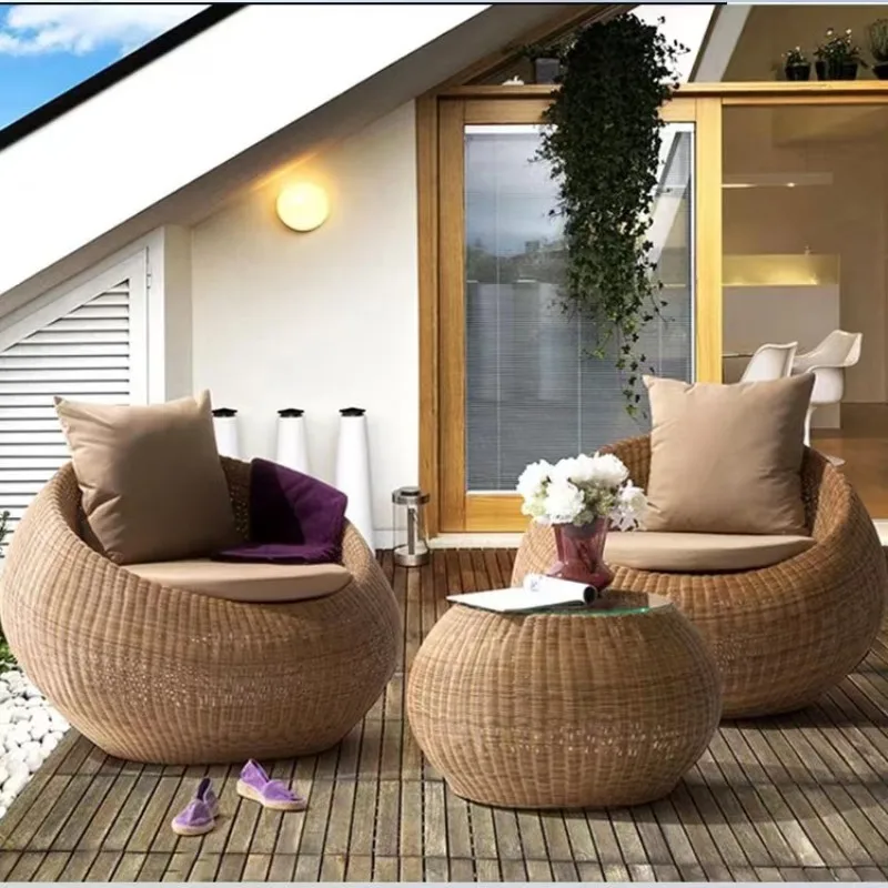 

Outdoor Furniture Sofa Courtyard Terrace Wicker Chair Three-piece Coffee Table Round Garden