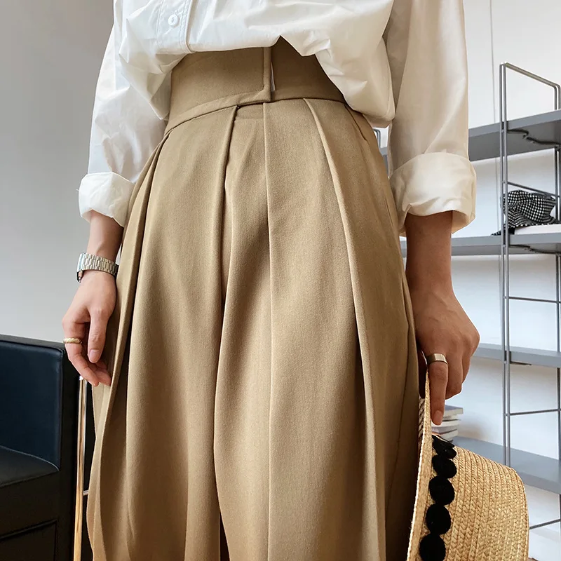 

Women Straight Loose Pants Fall winter Drape High-waisted Wide-leg Pants Women Black Thin All-match Casual Trousers