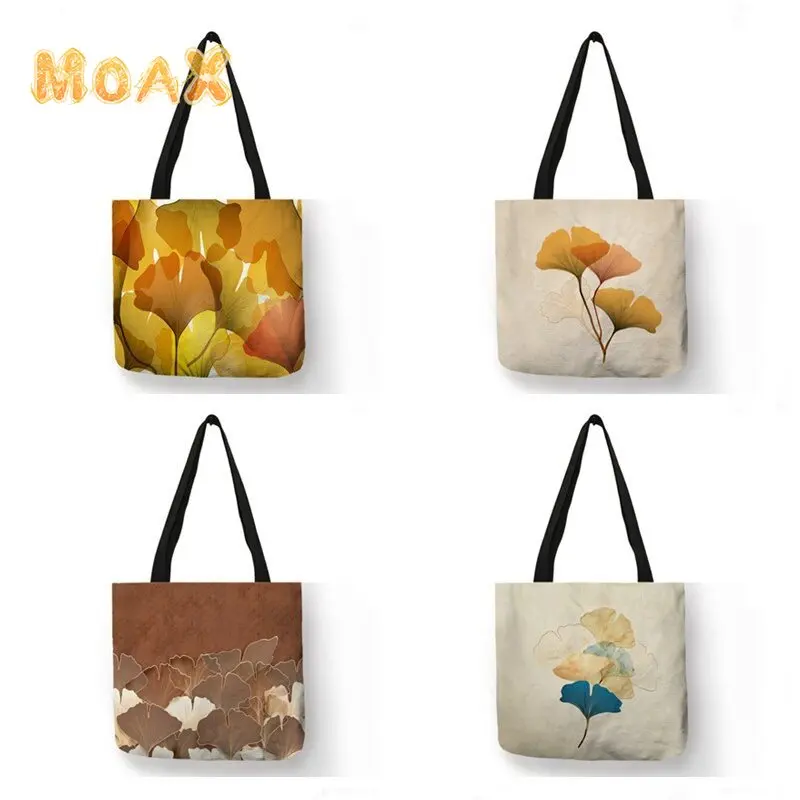 

Ginkgo Lea Print Shoulder Bag Women Luxury Shopping Tote Bags Handbags Modern Art Design Unisex Large Capacity Eco Shopper Bag