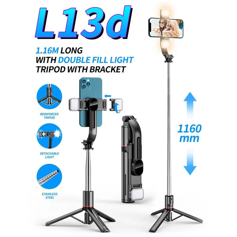 

L13D Wireless Bluetooth Selfie Stick Tripod With Fill Light Foldable 360° Rotating Phone Holder for Shooting Live Broadcast