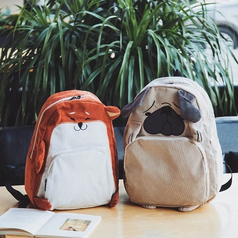 Children's Cute Puppy Backpack 2022 New Japanese Funny Cartoon Animal dogs Corduroy Large Capacity Boy and Girl Outdoor Backpack