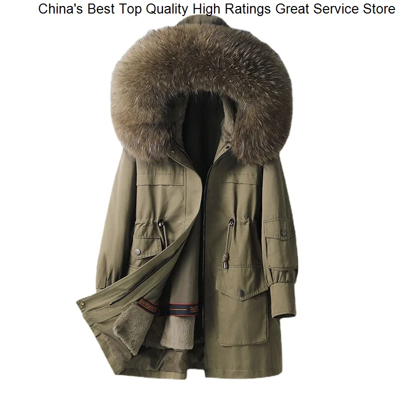 

Lady Hwitex Winter Parka Casual Rex Lined Jacket Raccoon Fur Coat Women HW1054