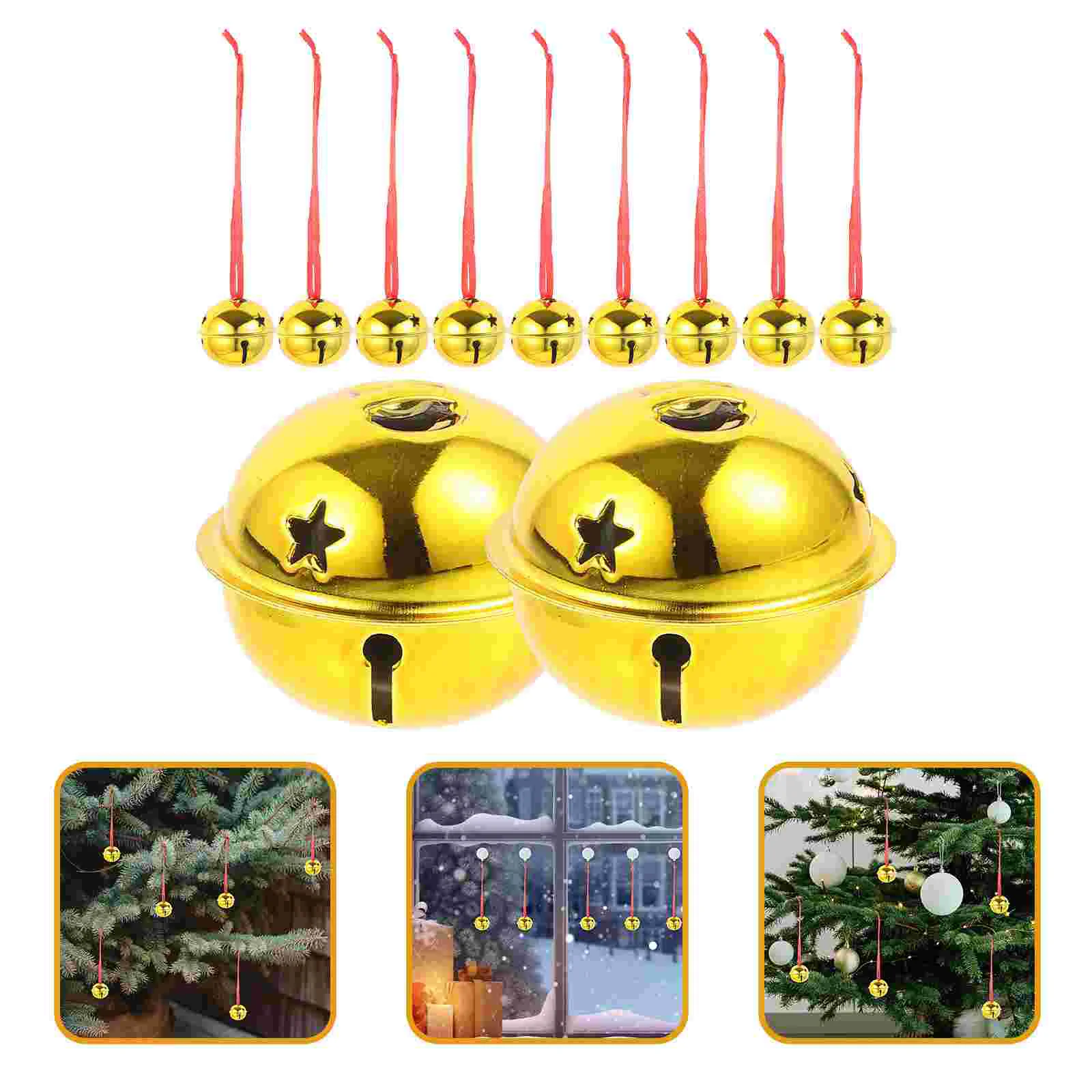

Five-Point Star Christmas Bells Christmas Jingle Bell With Ribbon Mini Shiny Rattle Bells Christmas tree hanging pendants